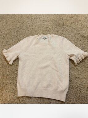 Target Cream Short-Sleeve Ruffle Cuff Crewneck Sweater